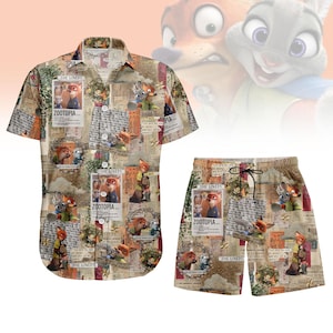 Disney Zootopia Button Shirt, Men Shorts, Disney Movie Hawaiian Shirt, Judy Hopps Nick Wilde Priscilla Shirt, Disneyland, Disney Trip