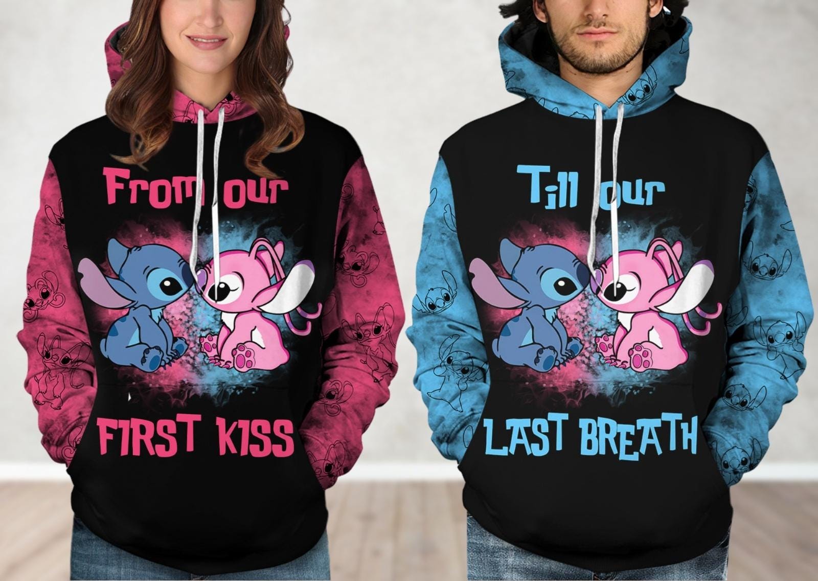 Custom Stitch and Angel Couple Hoodie, Disney Lilo Stitch