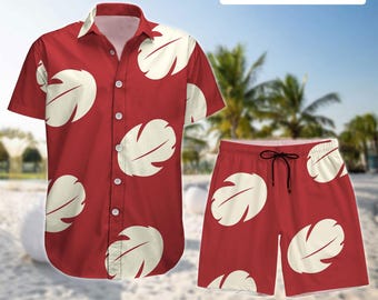 Costume da cosplay rosso di Lilo Pelekai, camicia con bottoni di Lilo e Stitch, pantaloncini da spiaggia, camicia tropicale Aloha di Halloween, camicia hawaiana Disney