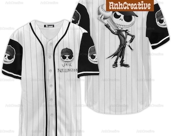 Jack Skellington Baseball Jersey Shirt, Jack Skellington Jersey, custom name Baseball Shirt, Nightmare Before, Halloween Je
