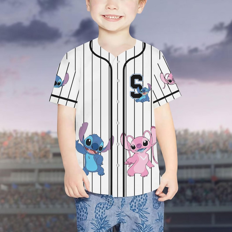 Custom Stitch And Angel Striped Baseball Jersey Shirt, Disney Couple Baseball Shirt, Lilo And Stitch Jersey Shirt, Disney Family Shirts
