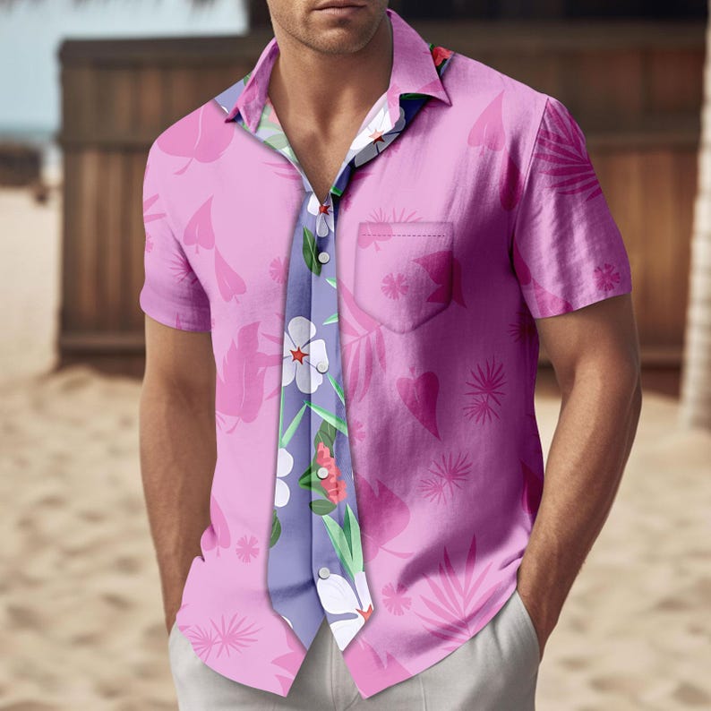 Nick Wilde Pink Button Shirt, Men Shorts, Disney Zootopia Cosplay Costume, Animal Kingdom Hawaiian Shirt, Disneyland Shirt, Disneyworld