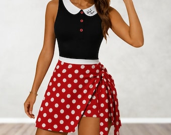 Minnie Mouse Costume Tennis Skirt Dress, Halloween Disney Cosplay Dress, Minnie Women Skort, Minnie Girl Trip Skirt Dress, Gift For Her