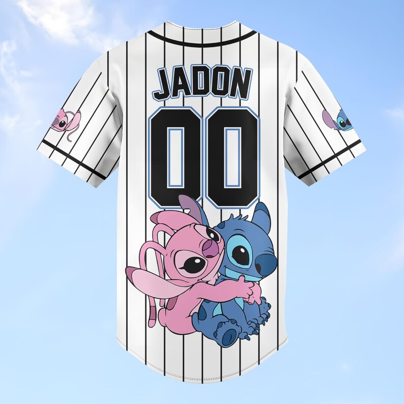 Custom Stitch And Angel Striped Baseball Jersey Shirt, Disney Couple Baseball Shirt, Lilo And Stitch Jersey Shirt, Disney Family Shirts