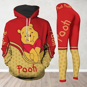 Personalized Pooh Bear Hoodie and Leggings, Winnie The Pooh Shirt, Disney Movie Cartoon Hoodie, Women Leggings, Pooh Lover Gift For Her