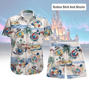 Vintage Disney Mickey And Friends Surfing Hawaiian Shirt, Mickey Minnie Donald Daisy Goofy Pluto Hawaii Shirt, Disney Family Trip Shirt
