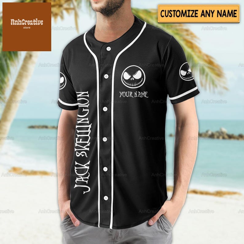 Custom Jack Skellington Baseball Jersey, Disney Jack Skellington Shirt, Jack Skellington Movie Jersey, Nightmare Before Christmas Shirt