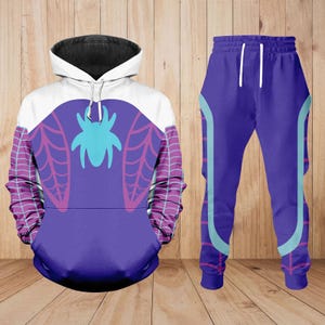 Felpa con cappuccio Spider Gwen, pantaloni da jogging da donna Gwen Stacy Spider, costume cosplay Disney Spider Gwen, maglietta da supereroe, regalo di Halloween per lei e per lui
