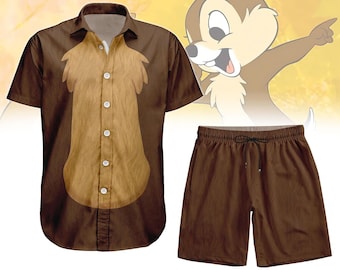 Halloween Chip n Dale Costume Button Shirt, Men Shorts, Chip Rescue Rangers Cosplay Costume, Chip And Dale Shirt, Disney Hawaiian Shirt