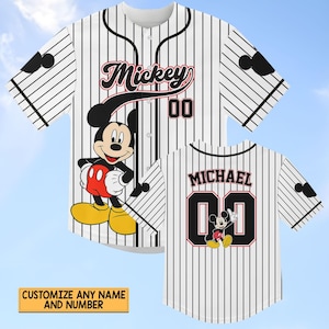 Custom Mickey Mouse Striped Baseball Jersey, Disney Mickey Baseball Shirt, Disneyland Jersey, Disneyworld Shirt, Magic Kingdom Gifts