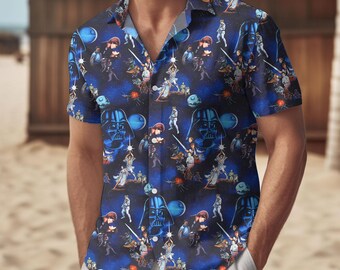 Camisa y pantalones cortos de Star Wars, camisa hawaiana de Star Wars, Star Wars: Una nueva esperanza desvanecida, camisa de Star Wars Disneyland, camisa familiar Disney