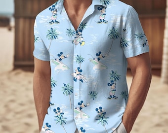 Mickey Mouse Surfing Hawaiian Shirt, Disney Mickey Button Shirt, Beach Shorts, Disneyland Aloha Hawaii Shirt,Disneyworld Tropical Shirt