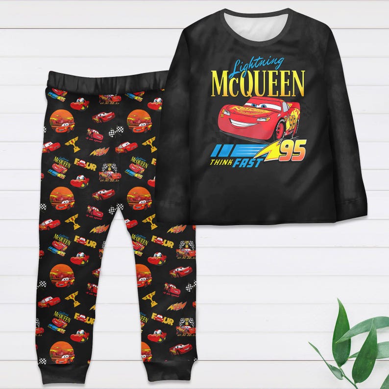 Lightning McQueen Christmas Family Pajamas Set, Disney Cars Movie Holiday Pajamas, Pixar Cars Loungewear, Racing Sweatshirt And Pants