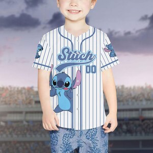 Custom Stitch Striped Baseball Jersey, Disney Lilo And Stitch Baseball Shirt, Disneyland Jersey, Disneyworld Shirt, Magic Kingdom Gifts