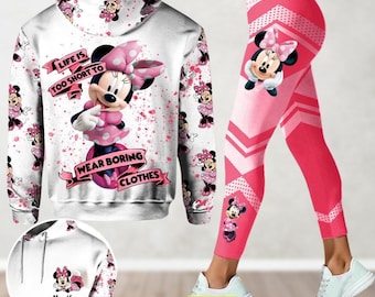 Custom Minnie Mouse Hoodie And Leggings, Disney Minnie Hoodie, Womens Leggings, Disney Movie Cartoon Hoodie, Minnie Lovers Gift For Her
