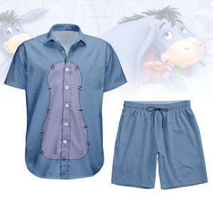 Winnie The Pooh Eeyore Button Shirt, Men Shorts, Disney Eeyore Costume, Eeyore Cosplay Shirt, Disneyworld Hawaiian Shirt,Halloween Gift