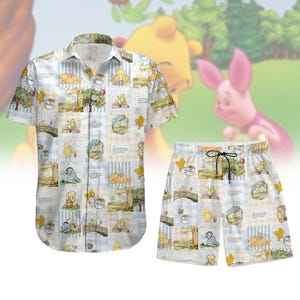 Winnie The Pooh Knopf Shirt, Männer Shorts, Disney Cartoon Hawaiian Shirt, Pooh und Freunde Sommer Shirt, Pooh Iahora Piglet Tigger Shirt