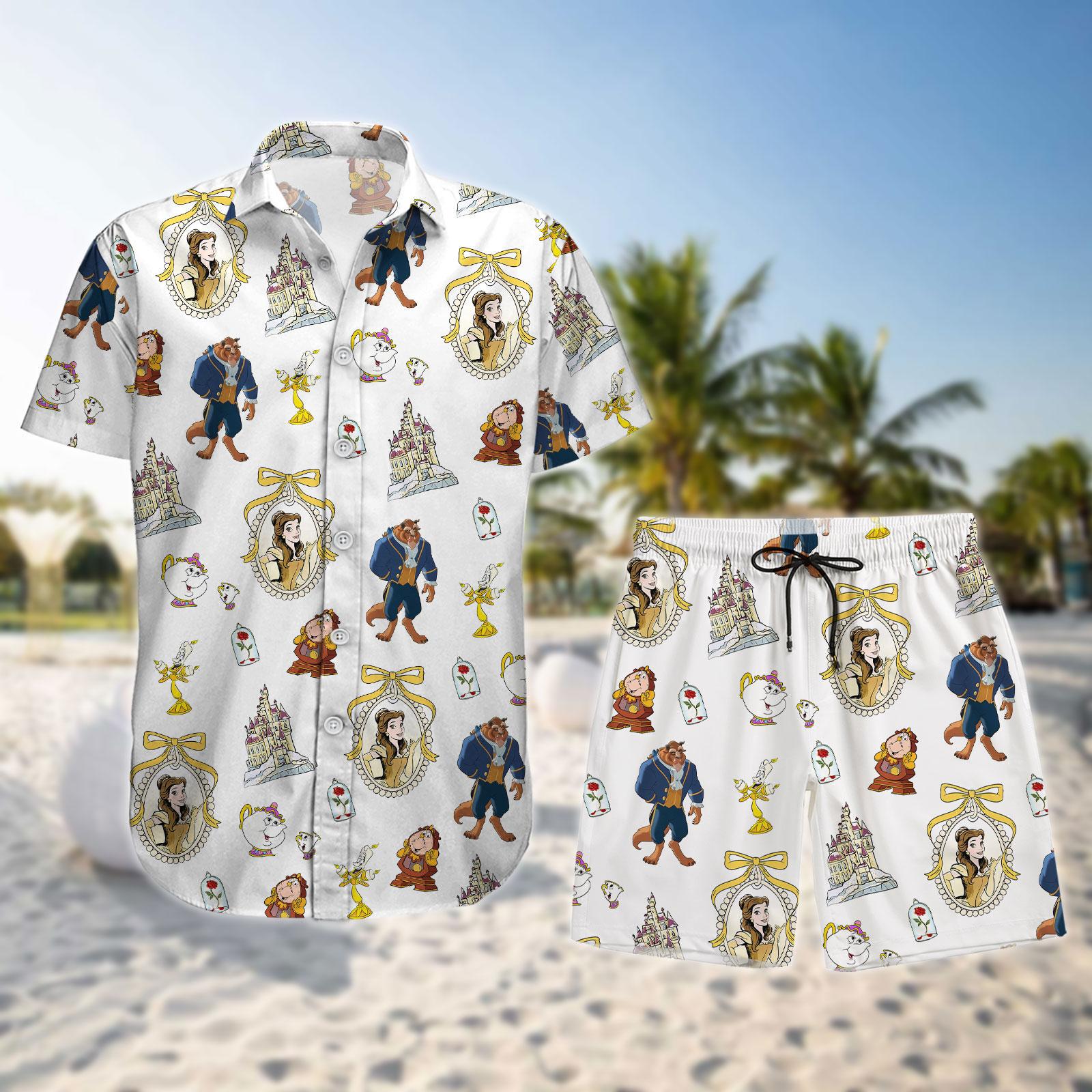 Discover Beauty and the Beast Button Shirt, Tale As Old As Time, Princess Disney Hawaiian Shirt, Princess Reading Book, Disney Parks Shorts