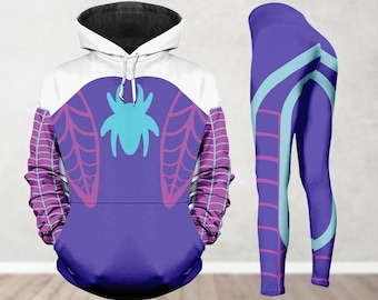 Moletom com capuz da Spider-Gwen, Legging feminina da Gwen Stacy Spider, Fantasia de cosplay da Spider-Gwen da Disney, Camisetas de super-heroínas, Presente de Halloween para ela