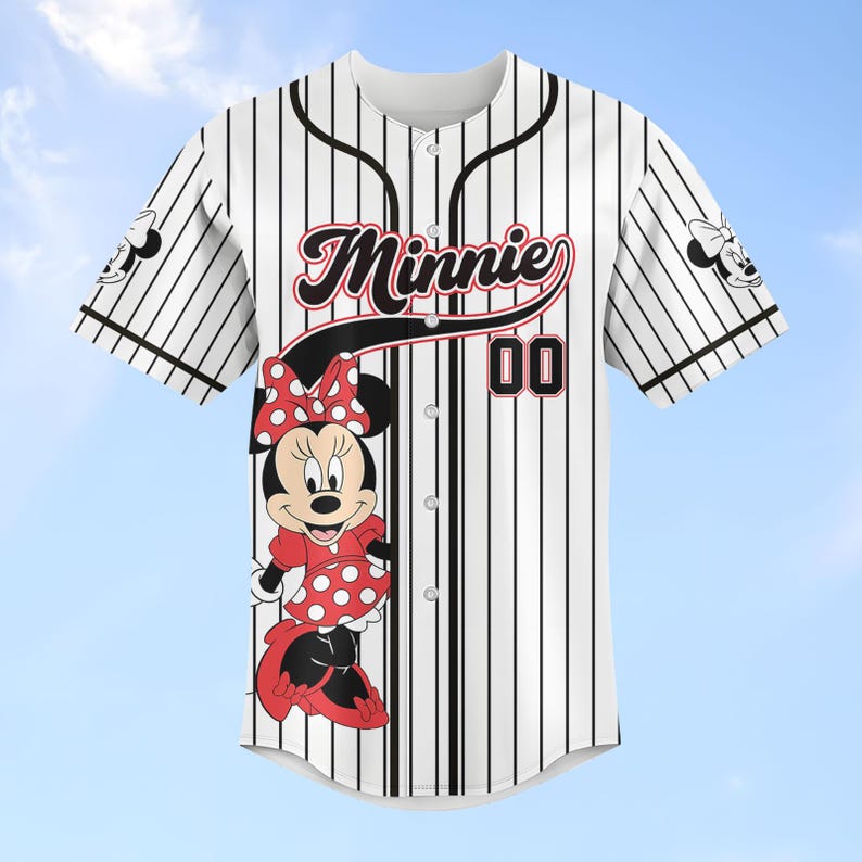 Custom Minnie Mouse Striped Baseball Jersey, Disney Minnie Baseball Shirt, Disneyland Jersey, Disneyworld Shirt, Magic Kingdom Gifts