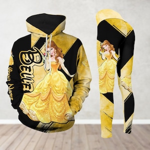 Custom Princess Belle Hoodie And Leggings, Disney Princess Character Shirt, Belle Lover Gift For Her Women, Beauty And The Beast Shirt