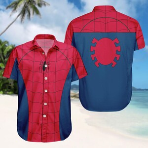 Spider Man Costume Button Shirt, Men Shorts, Marvel Avengers Cosplay, Spiderman Hawaiian Shirt, Disney Superhero Shirt, MCU Fan Gift