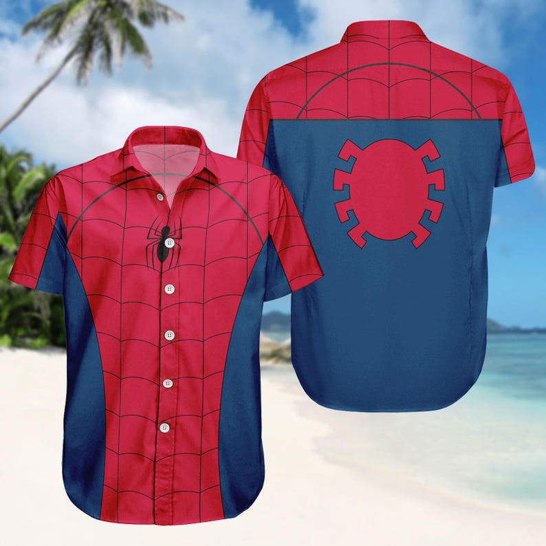 Spider Man Costume Button Shirt, Men Shorts, Marvel Avengers Cosplay, Spiderman Hawaiian Shirt, Disney Superhero Shirt, MCU Fan Gift