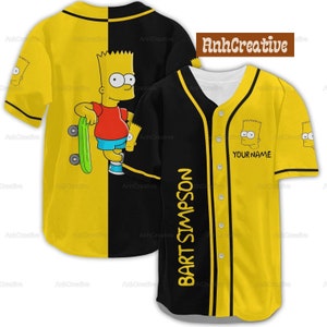Custom Bart Simpson Baseball Shirt, Bart Simpson Shirt, Bart Simpson Jersey Shirt, Bart Simpson Shirt, The Simpsons Baseball Jersey