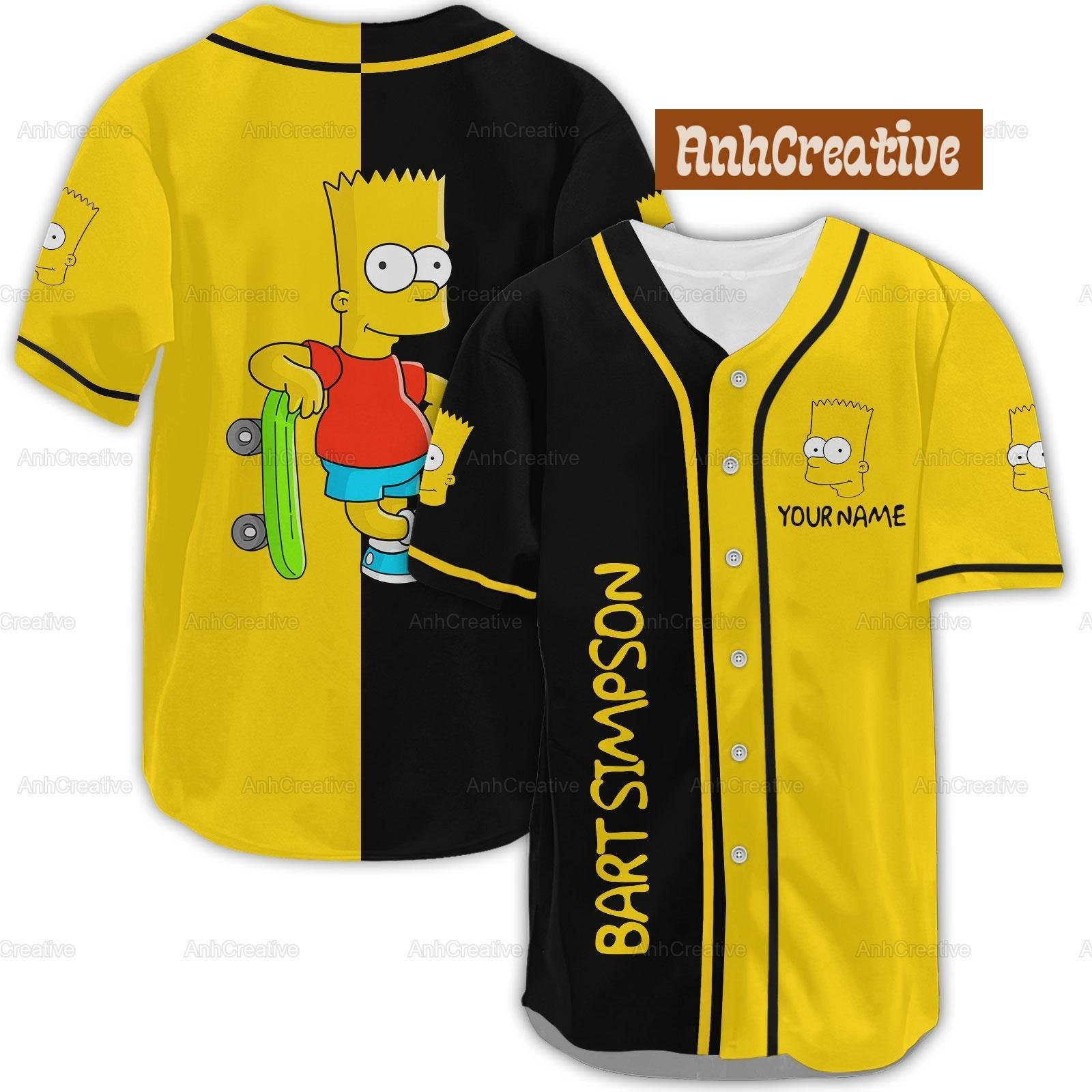 Camisa de beisebol personalizada do Bart Simpson, camisa do Bart Simpson, camisa do Bart Simpson, camisa do Bart Simpson, camisa do Bart Simpson, camisa de beisebol dos Simpsons