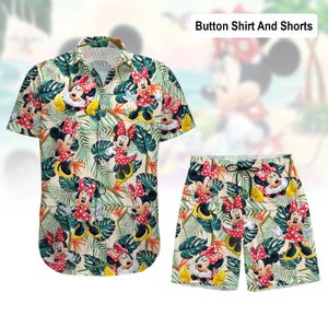 Camisa hawaiana de Minnie Mouse, playera de Disney, playera de verano de dibujos animados para mujer, regalos lindos para fans de Minnie, ropa para fans de Disney