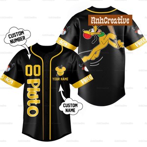 Custom Pluto Baseball Jersey, Pluto Dog Jersey Team, Disney Movie Cartoon Character Shirt, Magic Kingdom Gift, Disneyworld, Disneyland Shirt