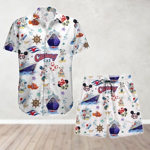 Disney Cruise Button Shirt And Shorts, Disneyworld Shirt, Castaway Mickey Mouse Cruise Hawaiian Shirt,Mickey Friends Summer Beach Shirt
