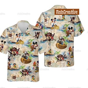 Mickey Mouse Hawaiian Shirt, Mickey Pirate Button Shirt, Mickey Cruise Summer Vacation Shirt, Cartoon Character Shirt, Disneyland Shirt