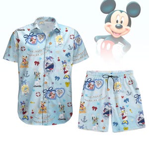 Mickey und Friends Cruise Button Shirt, Disney Cruise Hawaiian Shirt, Minnie Donald Daisy Goofy Pluto Shirt, Cartoon Shirt, Herren Shorts