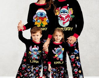 Christmas Stitch Matching Family Pajamas, Custom Stitch Pajamas Set, Disney Movie Xmas Pajamas, Lilo Stitch Pajamas, Holiday Pajamas