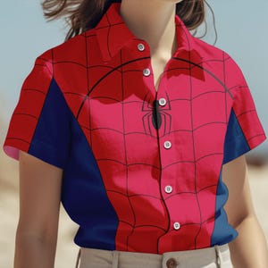 Spider Man Costume Button Shirt, Men Shorts, Marvel Avengers Cosplay, Spiderman Hawaiian Shirt, Disney Superhero Shirt, MCU Fan Gift
