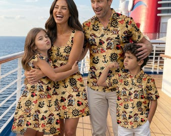 Disney Pirate Hawaiian Shirt, Disney Pirate Night Cruise Matching Family Shirt, Retro Pirate Mickey Dress, Disney Summer Vacation Shirt
