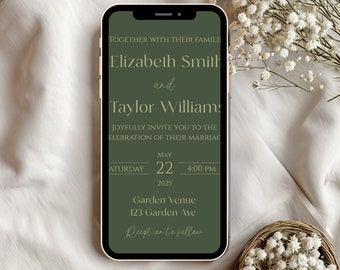 Dark Green Wedding Invite, Dark Wedding Invitation Digital Download, Digital Wedding Invitation Green, Dark Green Wedding Invitation,