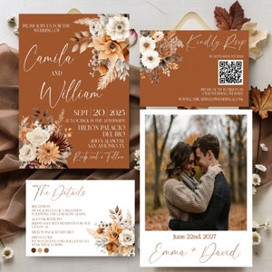 Terracotta Wedding Invitation, Fall Wedding Invitation Suite, Fall Floral Wedding Invitations, Terracotta Boho Wedding Invite, Pampas Invite