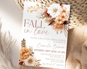 Fall In Love Invitation, Autumn Bridal Shower Invitation Boho Bridal Shower Invite, Terracotta Bridal Shower Invite Fall Bridal Shower BD024