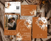 Fall Rustic Wedding invitations, Terracotta Boho Wedding Invite,  Fall Wedding Invitation Suite, Arch Wedding Invitation Template, Pampas