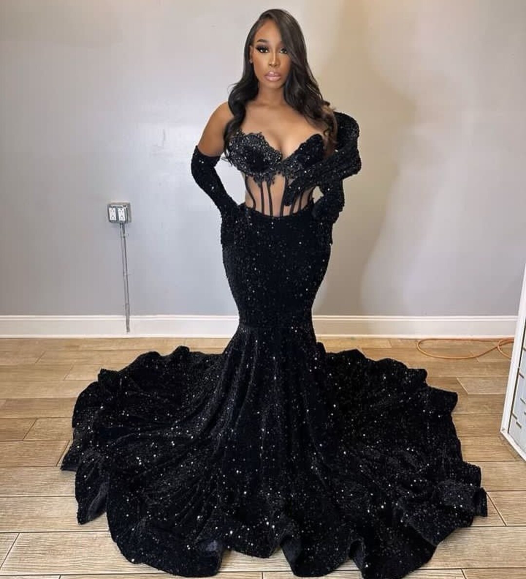 Mermaid Sequin Evening Dress Black Girl Long Prom Party Dress Graduation Dress main image 0