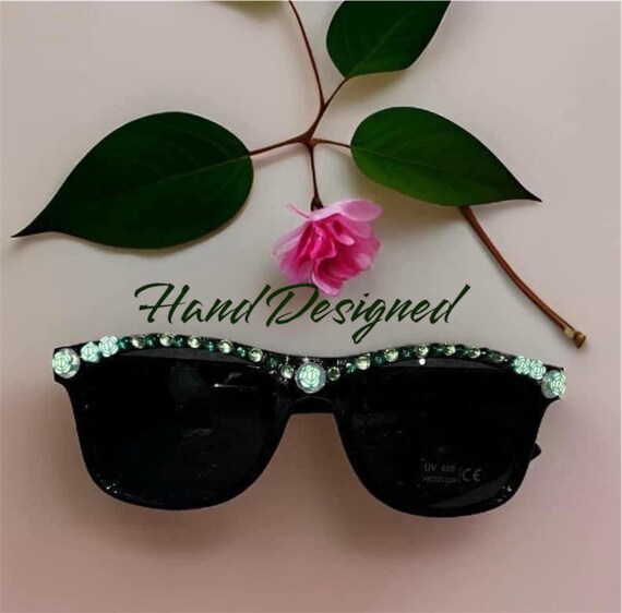 Black-sunglasses-hand Designed-flowers-clear View - Etsy display picture 1