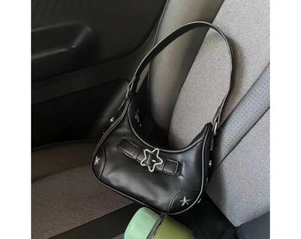 Y2k Shoulder Handbag, Leather Star Design