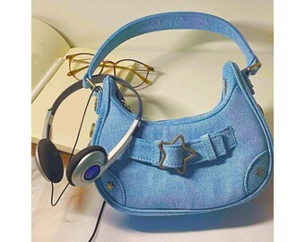 Y2k Shoulder Handbag, Leather Star Design