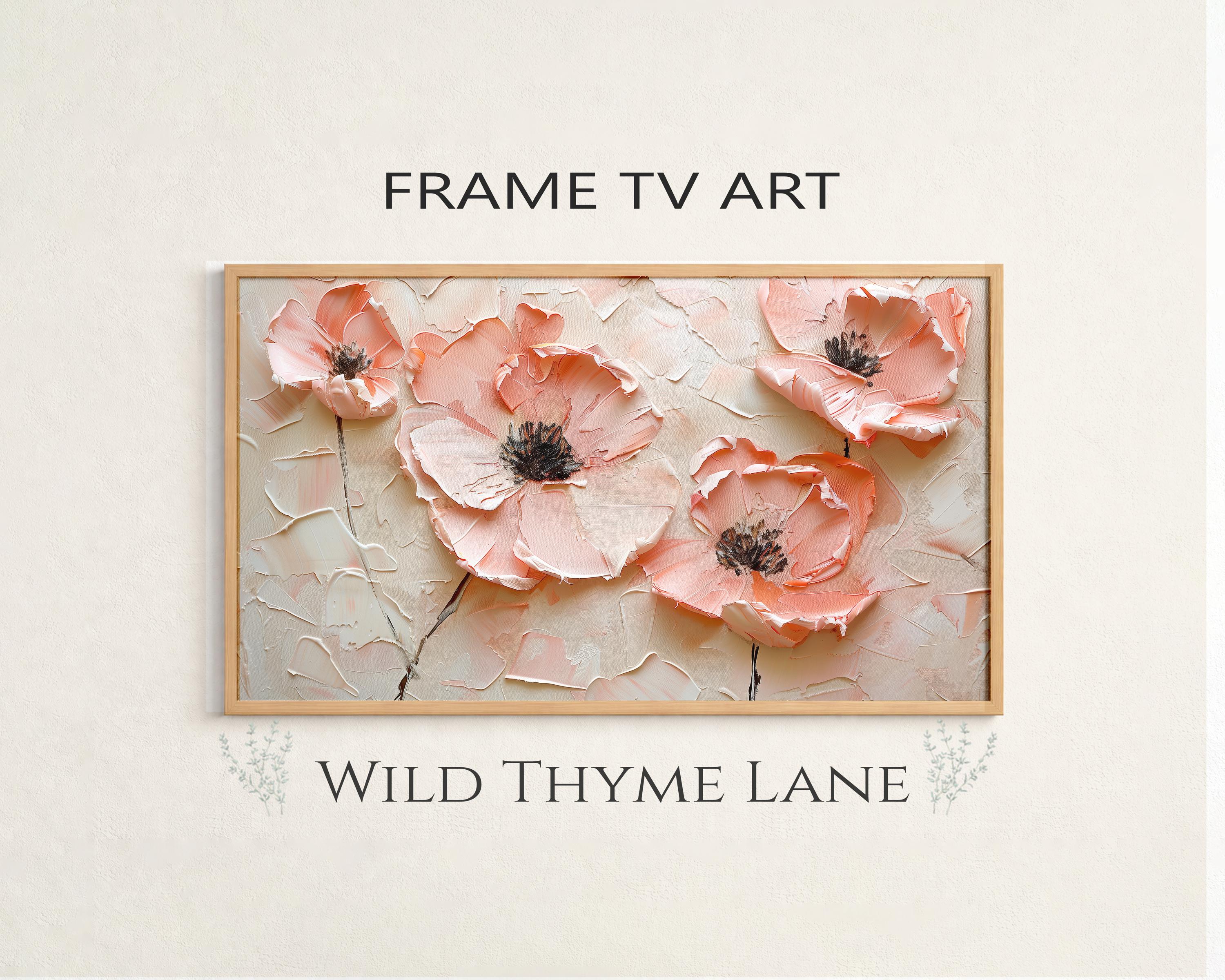 Light Coral Poppies TV Art Textured Impasto Floral Wall Decor
