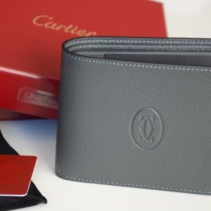 Vintage Cartier Bifold Brieftasche Grau Leder Kartenhalter Geldbörse Brieftasche Portefeuille Portafoglio Luxus Geschenk