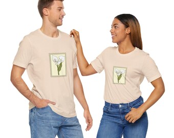 Artsy Calla Lily Stamp T-Shirt, Floral Graphic Tee, Botanical Flower Shirt, Artistic Nature Inspired Clothing