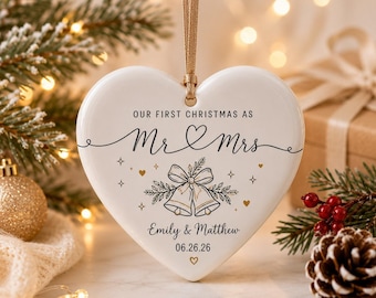 Personalized Wedding Ornament, First Christmas Married, Gift for Couple, Custom Anniversary Keepsake, Engagement Gift