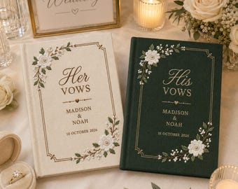 Wedding Ceremony Vow Books, Personalized His And Her Vow Book, Custom Names And Date, Embroidered Floral Bridal Keepsake Gift Decor